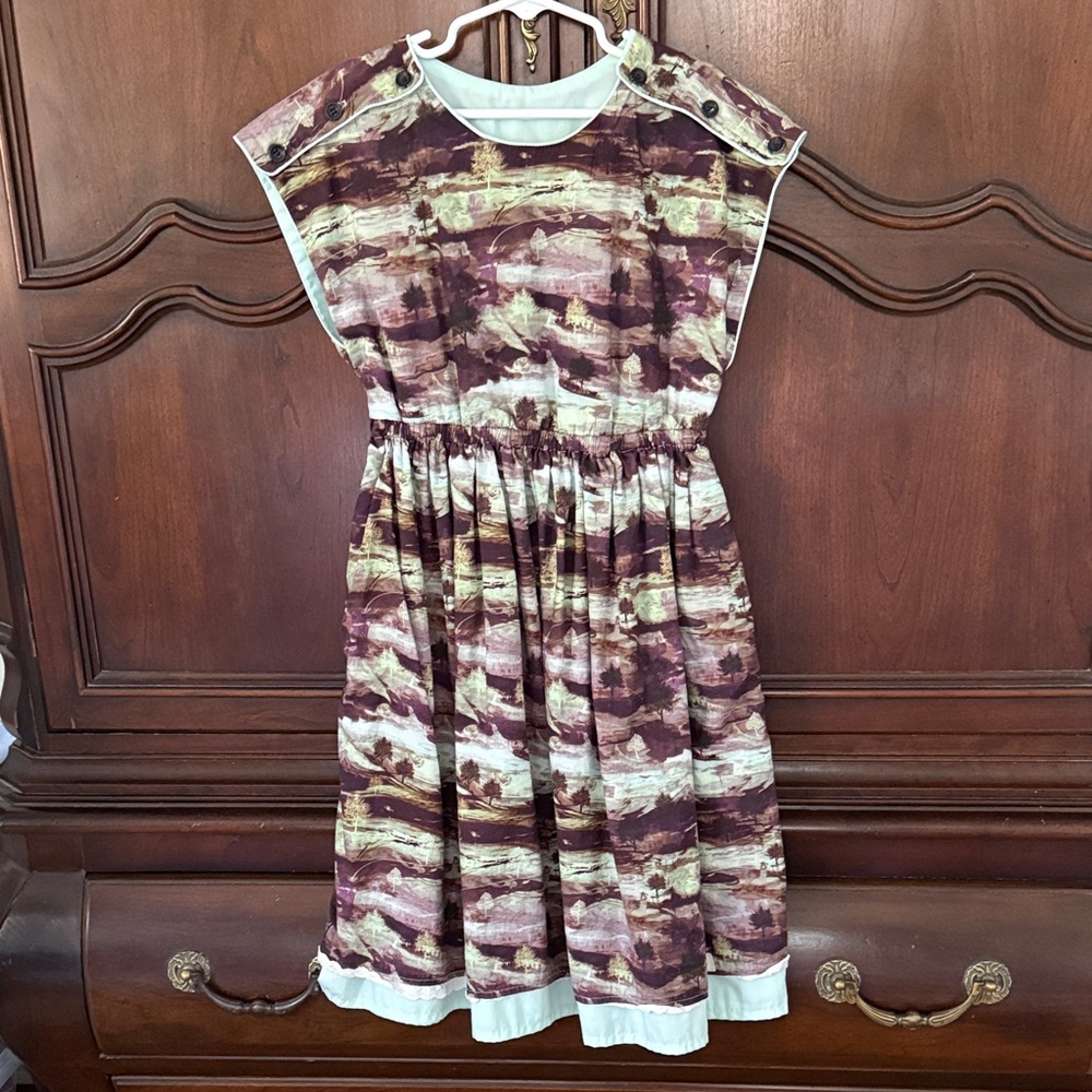 Bijou Sauvage Clothier Abstract Landscape Dress 10 Made USA